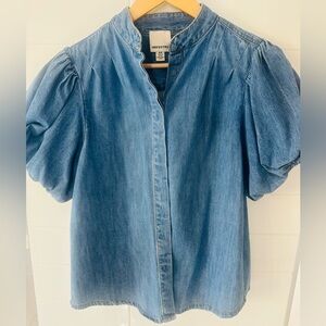 Industry puff sleeve button denim shirt